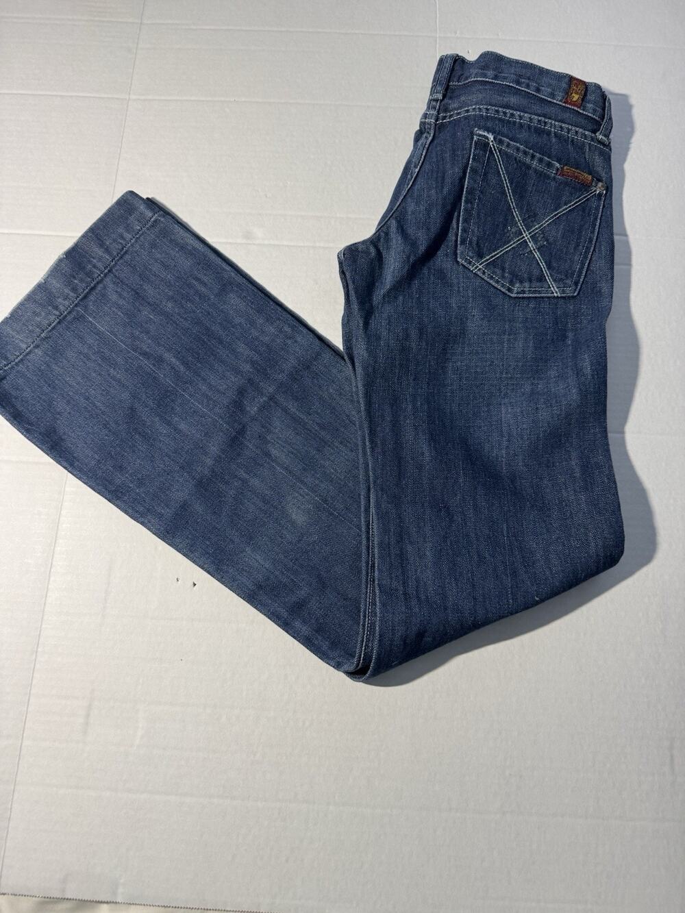 7 For All Mankind Womenโs Bootcut Jeans Mid Rise Blue Medium Wash Denim